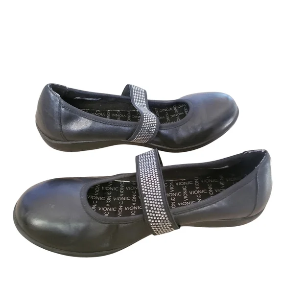 Vionic Ballet Shoes Black 7.5 Leather Mary Jane Flat Comfort Embellished Loafer - Picture 7 of 16